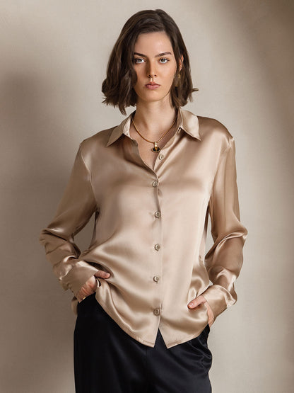 Camisa Elegante con Cuello de Seda