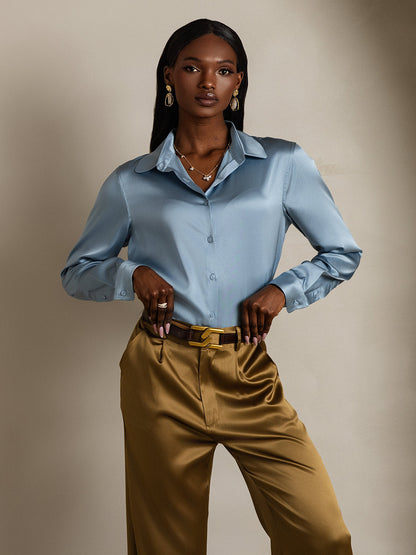 Camisa Elegante con Cuello de Seda