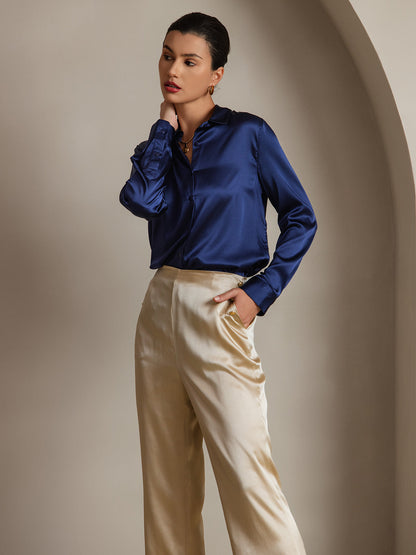 Camisa Elegante con Cuello de Seda