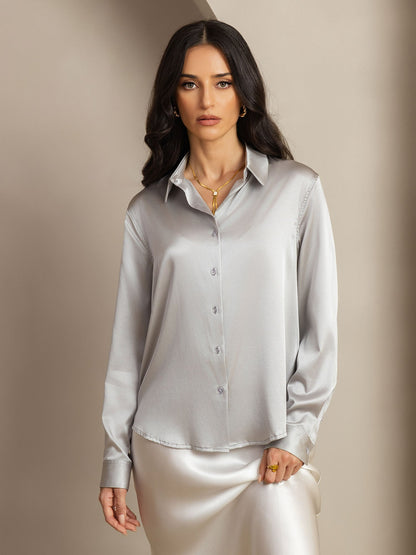 Camisa Elegante con Cuello de Seda