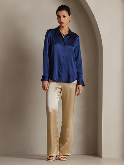 Camisa Elegante con Cuello de Seda