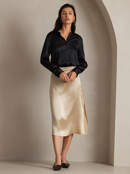 Camisa Elegante con Cuello de Seda