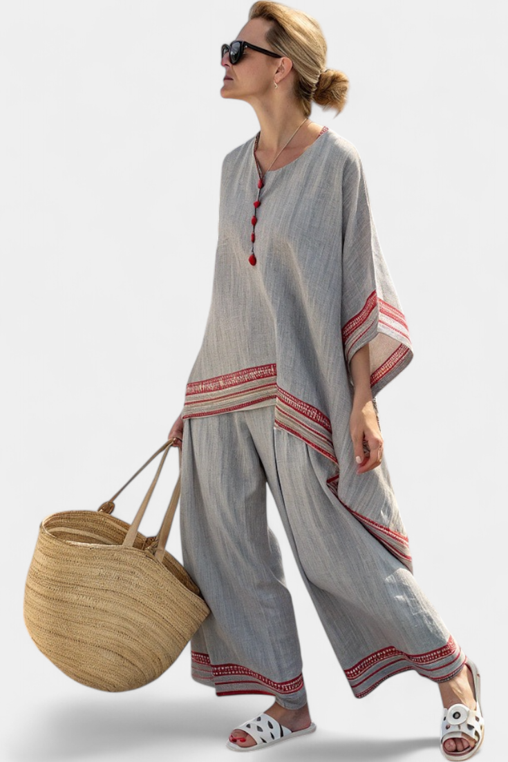 Anadelys™ | Conjunto Étnico De Blusa Asimétrica Y Pantalón Ancho