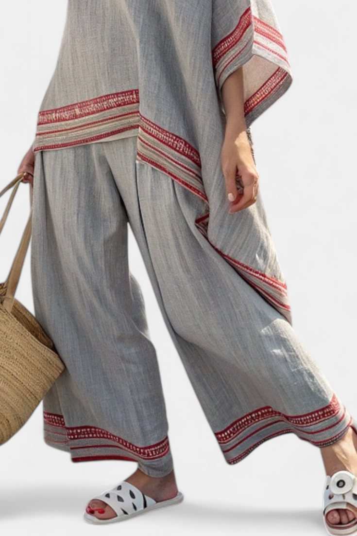 Anadelys™ | Conjunto Étnico De Blusa Asimétrica Y Pantalón Ancho