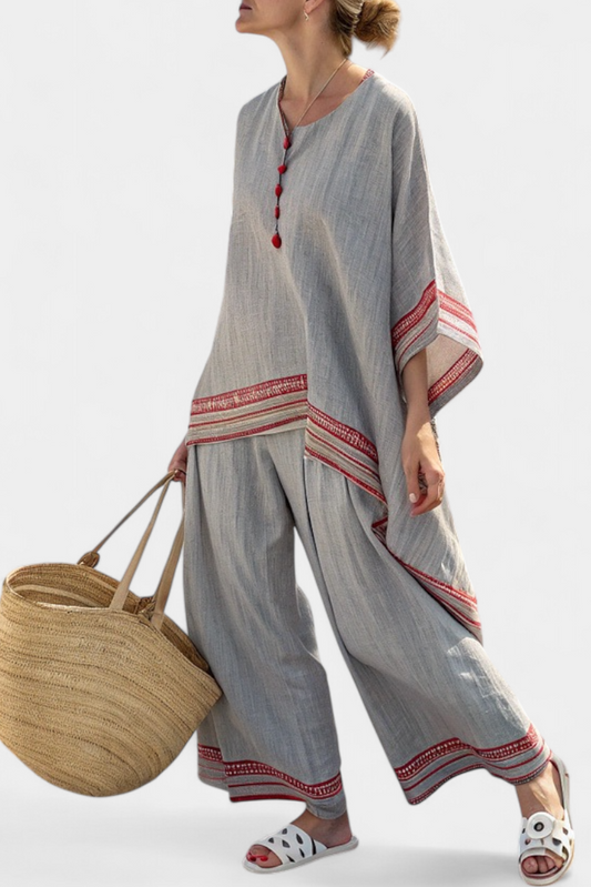 Anadelys™ | Conjunto Étnico De Blusa Asimétrica Y Pantalón Ancho