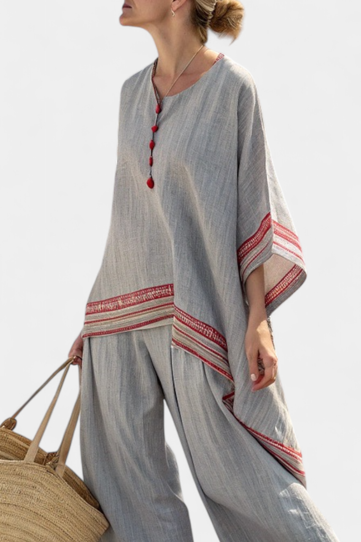 Anadelys™ | Conjunto Étnico De Blusa Asimétrica Y Pantalón Ancho