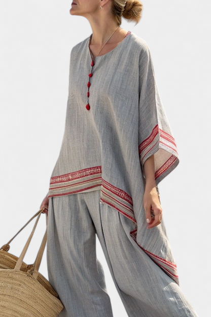 Anadelys™ | Conjunto Étnico De Blusa Asimétrica Y Pantalón Ancho