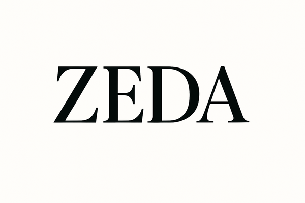 HAZME UNA IMAGEN EN BLANCO CON LA PALABRA ZEDA CON UNA TIPOGRAFIA FUERTE , GRANDE Y ELEGANTE 