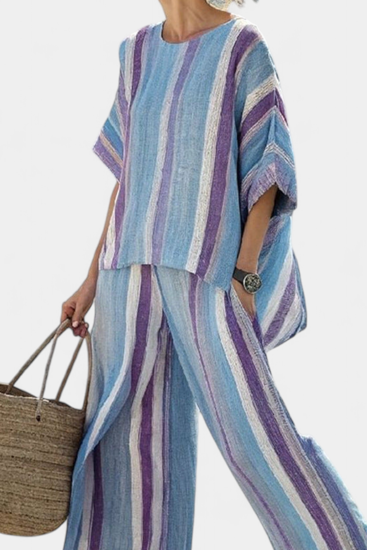 Anadelys™ |  Conjunto De Rayas En Tonos Malva Y Azul Pastel